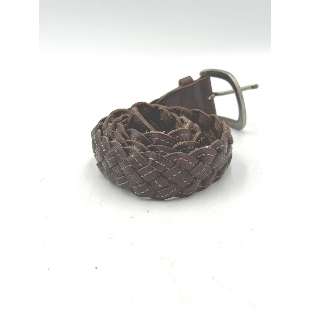 American Eagle Braided Belt Size Small Brown Leather Woven Stitch Detail 90s Y2K